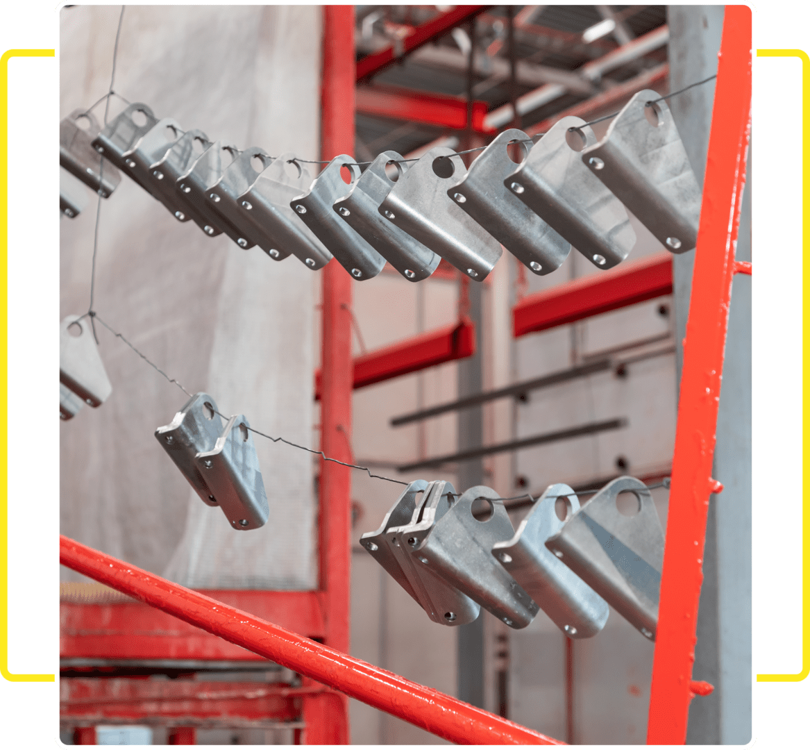 Industrial metal components suspended