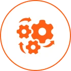 Orange gears with arrows in circle