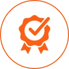 Certification symbol with orange checkmark